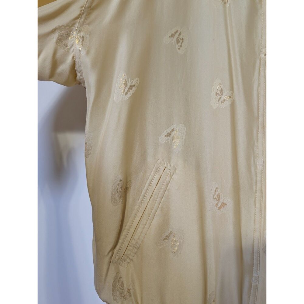 Vintage 90s Silk Butterfly Tracksuit Set Champagne Boho Luxe Size L Pale Yellow - Picture 15 of 15